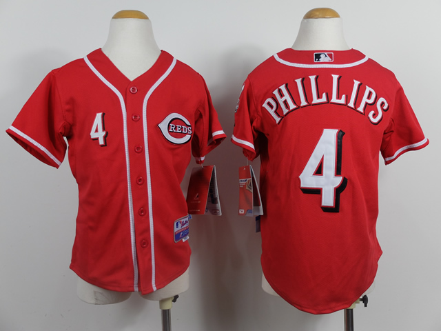 MLB Cincinnati Reds Youth #4 Phillips red jerseys->youth mlb jersey->Youth Jersey